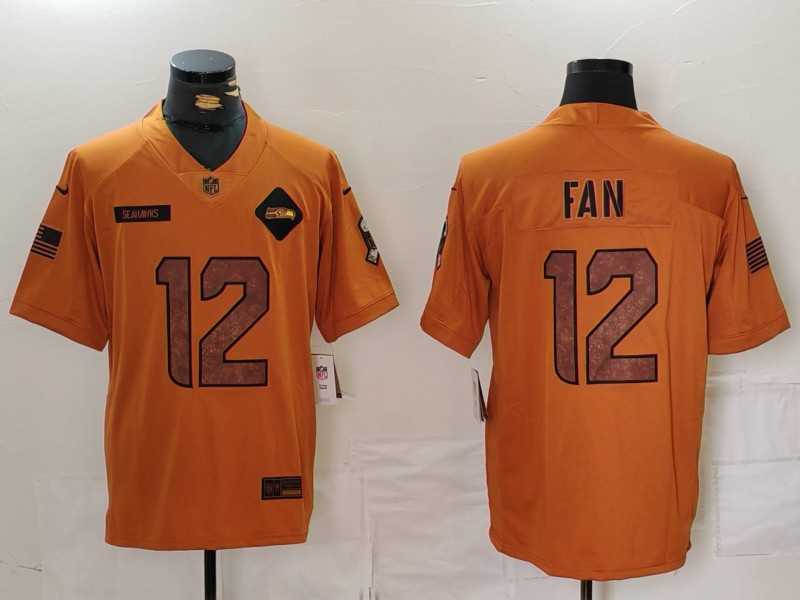 Men%27s Seattle Seahawks #12 Fan 2023 Brown Salute To Service Limited Stitched Jersey Dzhi